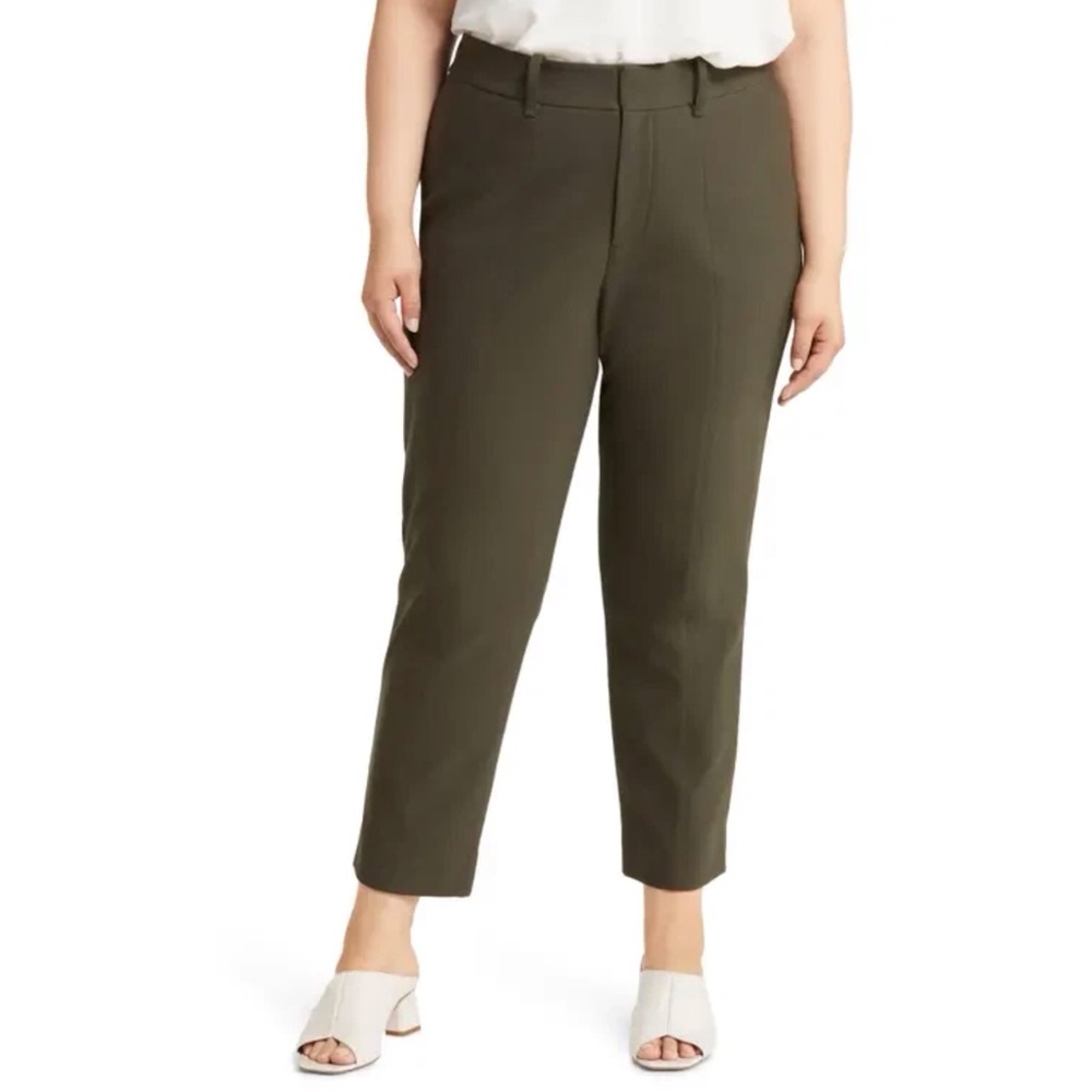 Vince High Rise Cigarette Pant Seamed Front Green Ankle Stretch Size 22